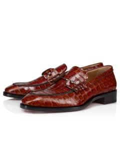 Christian Louboutin Chambelimoc Loafers Alligator Embossed Calf Leather Acajou