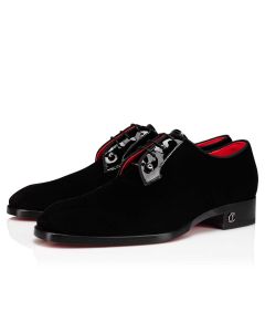 Christian Louboutin Chambeliss Derby Flat Velvet And Shiny Leather Black