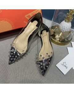 Christian Louboutin Collaclou Spike Clear Flat Embellished Pvc and Patent Leather Black