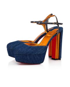 Christian Louboutin Coluna  Tissu 130mm Denim/lin Saba Gold Shoes