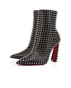 Christian Louboutin Condora Booty Spikes 100 Mm Low Boots Nappa Leather And Silver Spikes Black