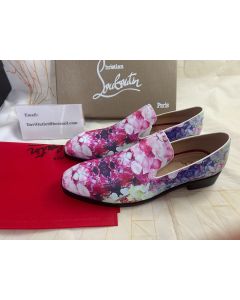 Christian Louboutin Dandelion Loafers Crepe Satin Blooming Print Multicolor