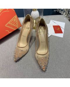 Christian Louboutin Degrastrass 100mm Crystal Spike-Embellished Pumps Mesh Nude