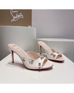 Christian Louboutin Degraqueen 85 Mm Mules Sandals Crepe Satin Leche