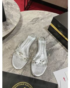 Christian Louboutin Degraqueen Slide Mules Pvc And Iridescent Nappa Leather Silver