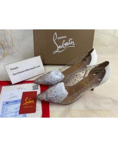 Christian Louboutin Degrastrass PVC Pumps Crystals and Nappa Leather White