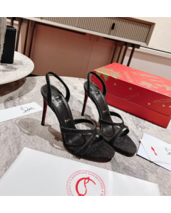 Christian Louboutin Emilie 100MM Sandals Glittered Leather Black