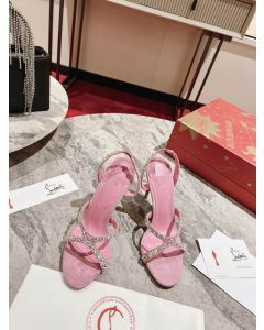 Christian Louboutin Emilie Strass Suede Sandals 100MM Crystal Embellished Pink