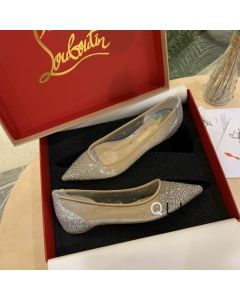 Christian Louboutin Follies Strass Flats Mesh Glitter Silver