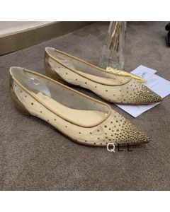 Christian Louboutin Follies Strass Flats Mesh Leather Gold