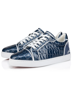 Christian Louboutin Fun Vieira Sneakers Calf Leather With Alligator Embossing Blue