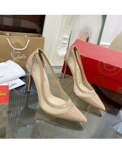 Christian Louboutin Galativi Pumps 85mm Mesh and Leather Nude