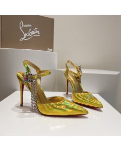 Christian Louboutin Goldina Rain 100mm Pumps Crystal Embellished Patent Gold