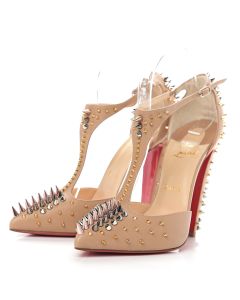 Christian Louboutin Goldostrap Spikes Pumps 100mm Nappa Leather Nude