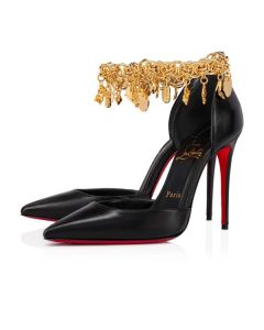 Christian Louboutin Gourmi Pumps Leather 100mm Bk/gold/lin Bk Shoes