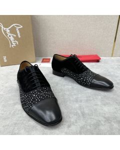 Christian Louboutin Greggo Oxford Calf Leather Rhinestones and Velvet Black