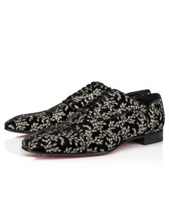 Christian Louboutin Greggy Chick Oxfords Velvet Royal Embroidery Black