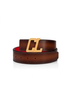 Christian Louboutin Happy Rui Cl Logo Belt 40mm Patinated Calf Leather Havane