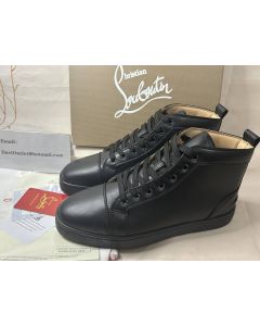 Christian Louboutin High-top Louis Flat Black/black Calf Sneaker