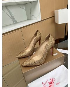 Christian Louboutin Hot Chick 100 Pumps Strass Embellished Leather Gold