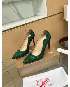 Christian Louboutin Hot Chick 100 Pumps Strass Embellished Leather Green