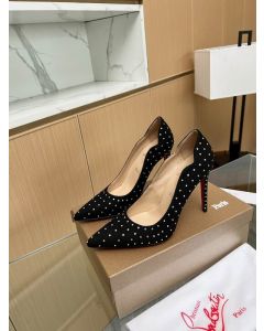 Christian Louboutin Hot Chick 100 Pumps Veau Velours Studded Black