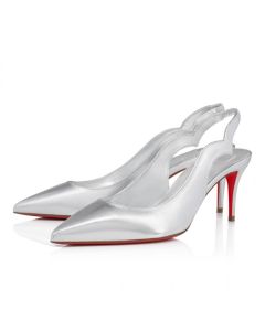 Christian Louboutin Hot Chick Sling 70mm Sling Back Pumps Iridescent Nappa Leather Silver