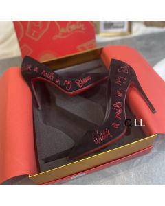 Christian Louboutin Hottie Walkie Pumps 100mm 'Walk a Mile in My Shoe' Veau Velours Black