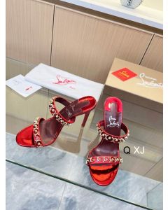 Christian Louboutin Just Chain 85mm Sandals Iridescent Leather Red