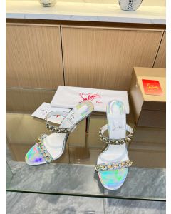 Christian Louboutin Just Chain 85mm Sandals Iridescent Leather Silver