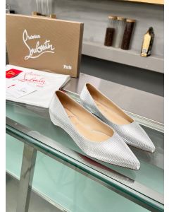 Christian Louboutin Kate Ballerina Flats Sequin Fabric Silver