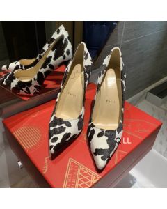 Christian Louboutin Kate Pumps 100mm Satin Cow Printed White Black