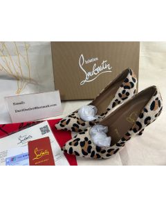 Christian Louboutin Kate Pumps 100mm Satin Leopard Printed Brown