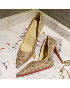 Christian Louboutin Kate Strass Degrade Pumps 100mm Suede Beige