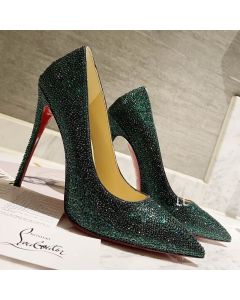 Christian Louboutin Kate Strass Degrade Pumps 100mm Suede Green