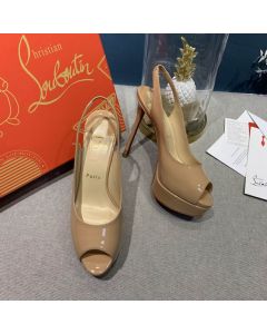 Christian Louboutin Lady Peep Toe 150mm Slingback Pumps Nude Patent Leather