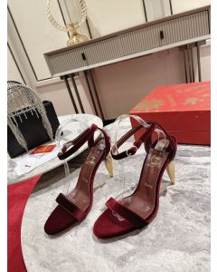 Christian Louboutin Lipstrass Queen Sandals 100mm Veau Velours Burgundy