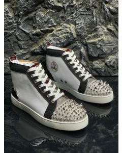 Christian Louboutin Lou Pik Pik High-top Sneakers Calfskin and Glitter Fabric Black White