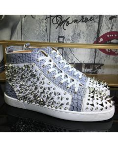 Christian Louboutin Lou Pik Pik High-top Sneakers Leather And Python White Gray