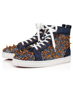 Christian Louboutin Lou Pik Pik Strass High-Top Sneaker Blue Denim