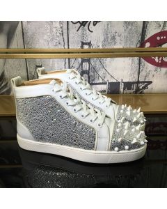 Christian Louboutin Lou Pik Pik Strass High-Top Men Sneakers Calfskin White