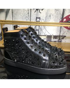 Christian Louboutin Lou Pik Pik Strass High-Top Sneakers Spikes Leather Black