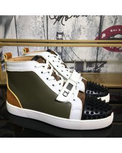 Christian Louboutin Louis Orlato Flat Spikes High-Top Sneakers Suede and Fabric Black