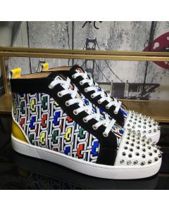 Christian Louboutin Lou Spike Orlato High-top Sneakers Cl Logo Calf and Suede Multi