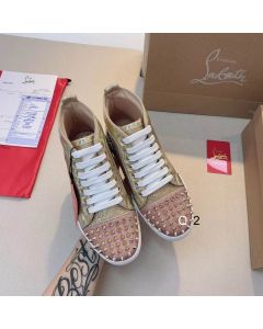 Christian Louboutin Lou Spikes Donna Flat Women Sneakers Glittered Leather Pink Gold