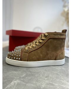 Christian Louboutin Lou Spikes High-top Sneakers Suede Brown