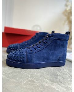 Christian Louboutin Lou Spikes High-top Sneakers Suede Navy Blue