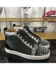 Christian Louboutin Lou Spikes Oralto High-top Sneakers Nubuck And Leather Black