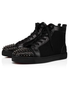 Christian Louboutin Lou Spikes Orlato Flat Black/black Gun Calf