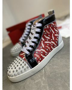 Christian Louboutin Lou Spikes Orlato Flat High-top Sneakers Leather Multicolor